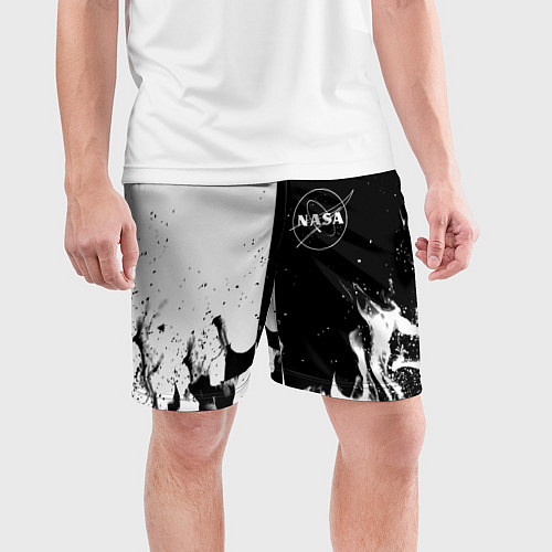 Мужские спортивные шорты Nasa черно белый огонь / 3D-принт – фото 3