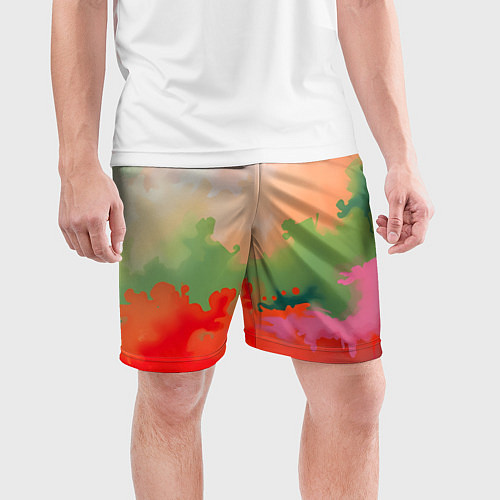 Мужские спортивные шорты Красные и зеленые облака / 3D-принт – фото 3