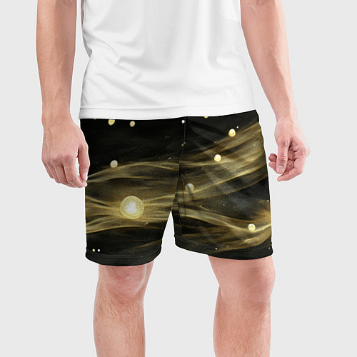 Мужские спортивные шорты Золотистый свет на черной текстуре / 3D-принт – фото 3