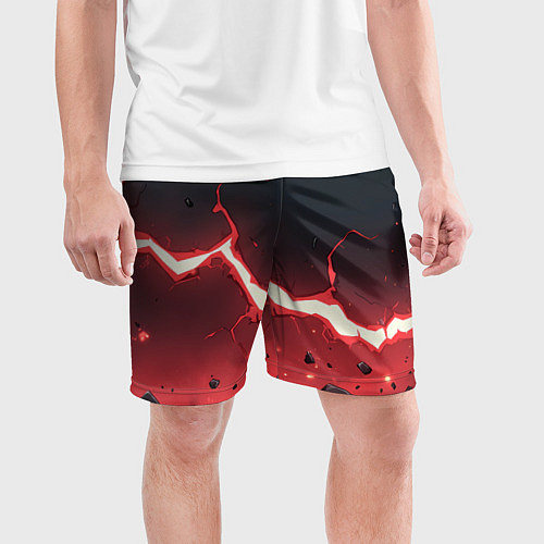Мужские спортивные шорты Красная молния на черной текстуре / 3D-принт – фото 3