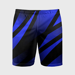 Шорты спортивные мужские Чёрный с синий абстрактные полосы, цвет: 3D-принт