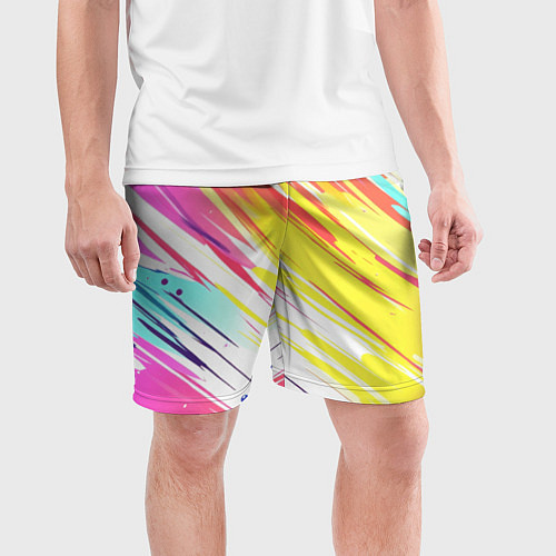 Мужские спортивные шорты Брызги краски на белом фоне / 3D-принт – фото 3