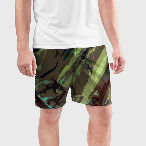 Мужские спортивные шорты Абстракция тон хаки / 3D-принт – фото 3