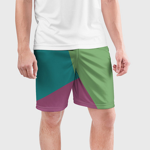 Мужские спортивные шорты Сине-зелёно-розовый тёмный трёхцветный / 3D-принт – фото 3