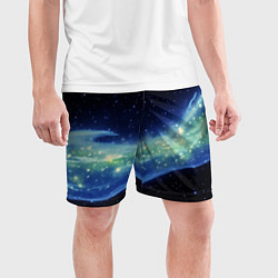 Шорты спортивные мужские Синяя волна с зеленым оттенком на черном, цвет: 3D-принт — фото 2