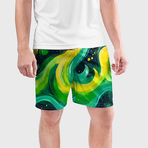 Мужские спортивные шорты Желто-зеленая краска текстура / 3D-принт – фото 3
