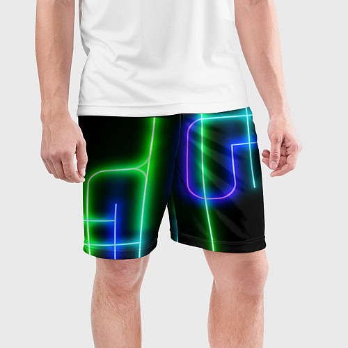 Мужские спортивные шорты Color blue black green stripe / 3D-принт – фото 3