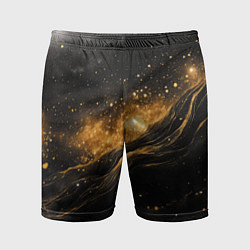 Шорты спортивные мужские Золотистое сияние на черной текстуре, цвет: 3D-принт