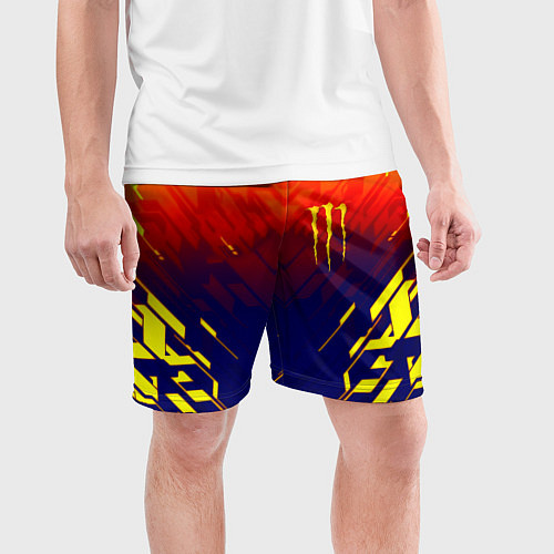 Мужские спортивные шорты Monster energy geometry yellow / 3D-принт – фото 3