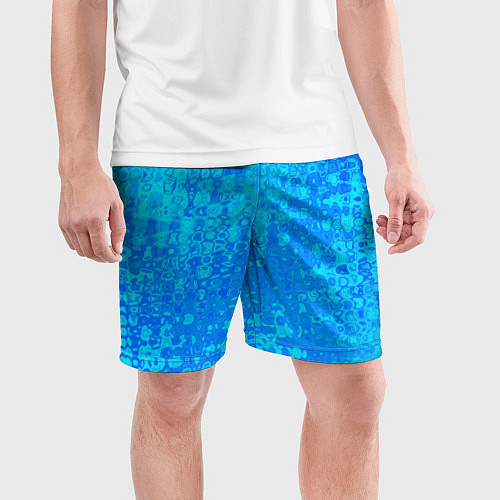 Мужские спортивные шорты Голубой неоновый абстрактная текстура / 3D-принт – фото 3