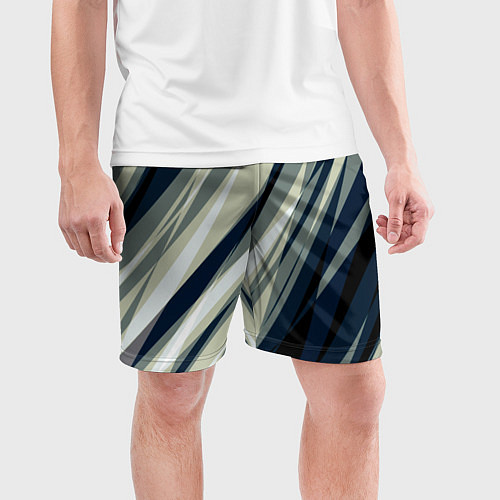 Мужские спортивные шорты Синий с оливковым диагональные полосы / 3D-принт – фото 3