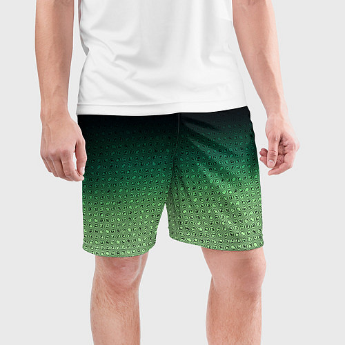 Мужские спортивные шорты Чёрно-зелёный градиент с узором / 3D-принт – фото 3