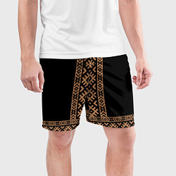 Шорты спортивные мужские Славянский золотой узор на черном - вышиванка руба, цвет: 3D-принт — фото 2
