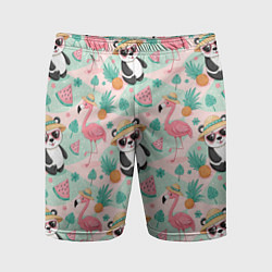 Шорты спортивные мужские Панда фламинго лето ананас, цвет: 3D-принт