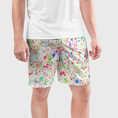 Мужские спортивные шорты Белый с разноцветными брызгами / 3D-принт – фото 3