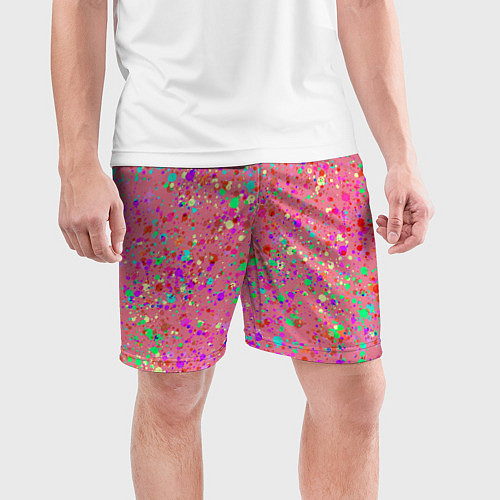 Мужские спортивные шорты Розовый с разноцветными брызгами / 3D-принт – фото 3