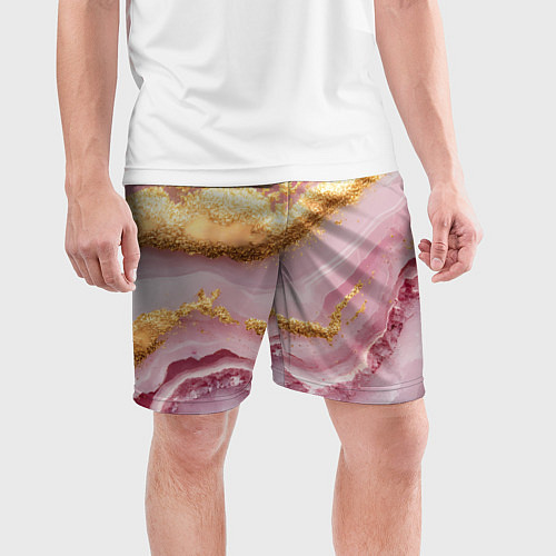 Мужские спортивные шорты Золотая объемная текстура на розовом / 3D-принт – фото 3