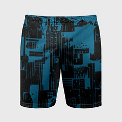Шорты спортивные мужские Чёрно-синий абстракция геомтеричный, цвет: 3D-принт