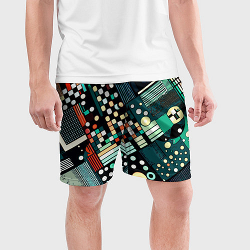 Мужские спортивные шорты Тёмно-синий абстракция полосы кружочки / 3D-принт – фото 3