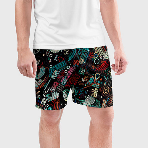 Мужские спортивные шорты Чёрный с абстрактными полосами / 3D-принт – фото 3