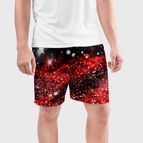 Мужские спортивные шорты Красно-черная блестящая текстура / 3D-принт – фото 3