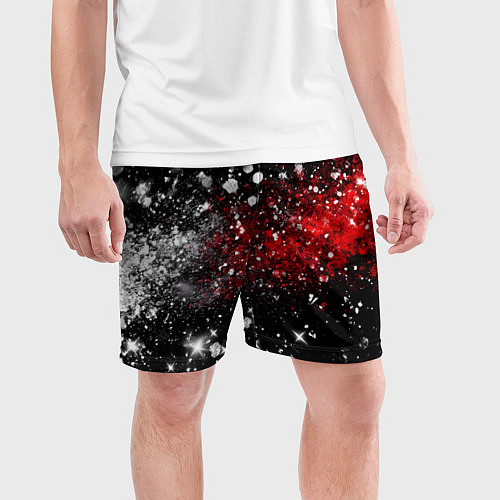 Мужские спортивные шорты Бело-красные блестяшки на черном / 3D-принт – фото 3