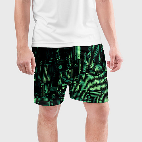 Мужские спортивные шорты Чёрно-зелёный абстракция точки полоски / 3D-принт – фото 3