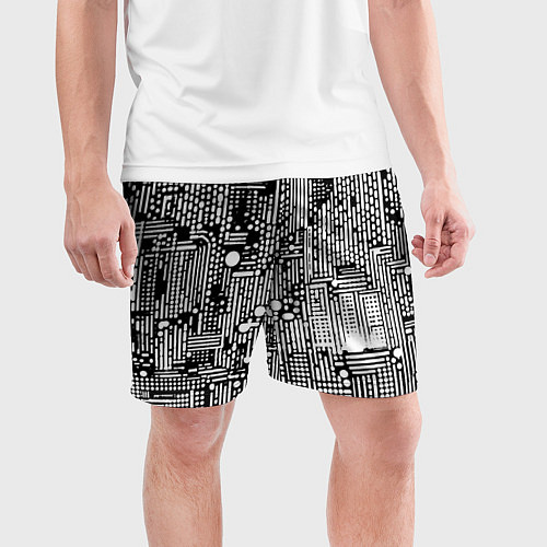 Мужские спортивные шорты Чёрно-белые абстракция точки полоски / 3D-принт – фото 3