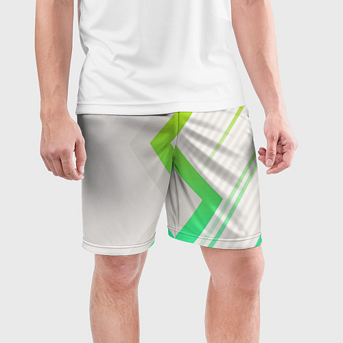 Мужские спортивные шорты Color white line green / 3D-принт – фото 3
