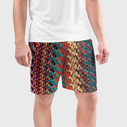 Шорты спортивные мужские Красно-синий искажённые полосы узор, цвет: 3D-принт — фото 2