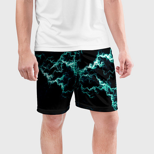 Мужские спортивные шорты Lightning light blue glow / 3D-принт – фото 3