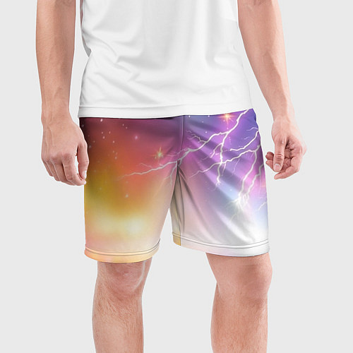 Мужские спортивные шорты Магический фон с молниями и звездами / 3D-принт – фото 3