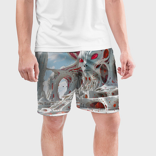 Мужские спортивные шорты Инопланетный белый город / 3D-принт – фото 3