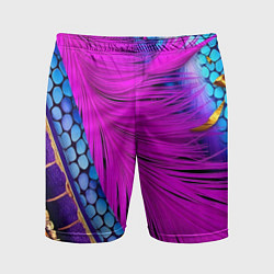 Шорты спортивные мужские Чешуя и розовое перо, цвет: 3D-принт