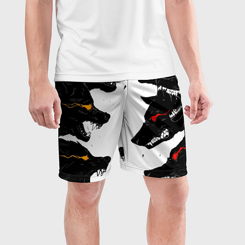Мужские спортивные шорты Волки со светящимися глазами / 3D-принт – фото 3