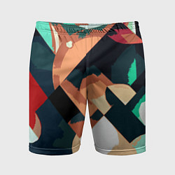Шорты спортивные мужские Сине-бежевый абстракция, цвет: 3D-принт