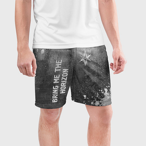 Мужские спортивные шорты Bring Me the Horizon - grey gradient вертикально / 3D-принт – фото 3