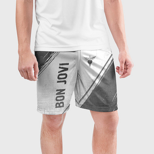 Мужские спортивные шорты Bon Jovi - white gradient вертикально / 3D-принт – фото 3