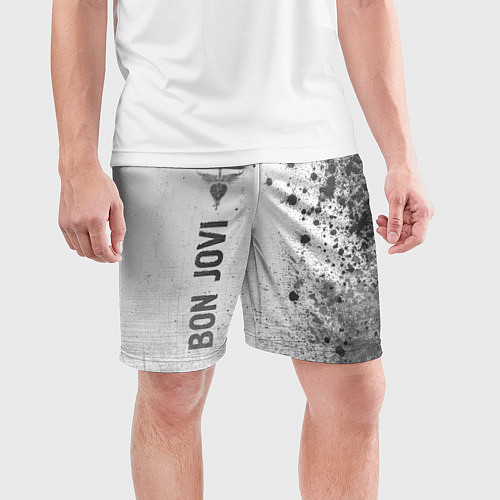 Мужские спортивные шорты Bon Jovi - white gradient по-вертикали / 3D-принт – фото 3