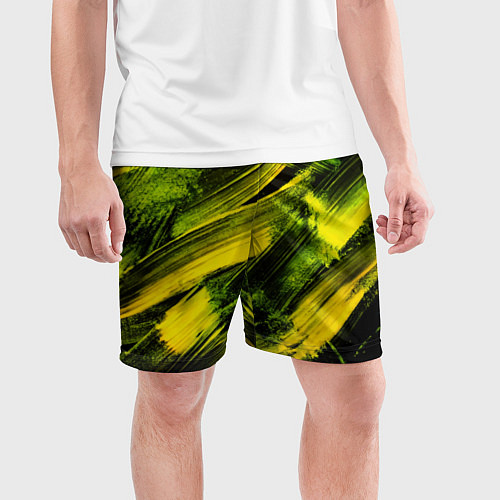 Мужские спортивные шорты Мазки краски цвета лайм / 3D-принт – фото 3