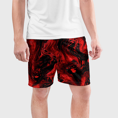 Мужские спортивные шорты Красно-черные разводы краски - абстрактный узор / 3D-принт – фото 3