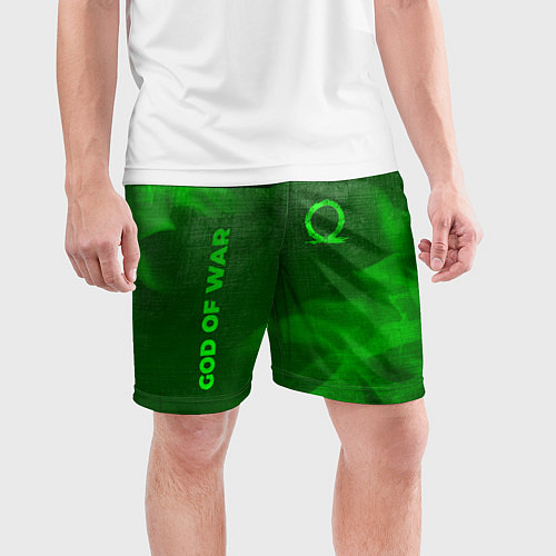 Мужские спортивные шорты God of War - green gradient вертикально / 3D-принт – фото 3
