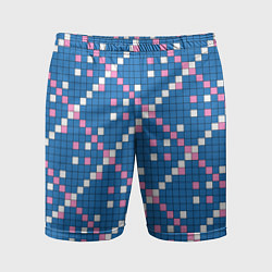Шорты спортивные мужские Синяя розовая с белым плитка, цвет: 3D-принт