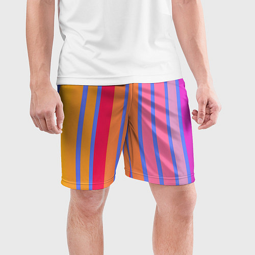 Мужские спортивные шорты Теплые цветные полосы / 3D-принт – фото 3