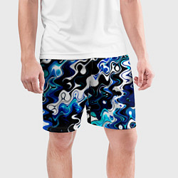 Шорты спортивные мужские Абстракция разлитые краски чёрно-сине-белый, цвет: 3D-принт — фото 2