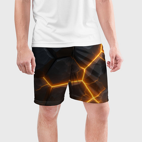 Мужские спортивные шорты Черные плиты с оранжевой молнией / 3D-принт – фото 3