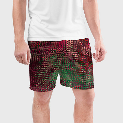 Мужские спортивные шорты Текстурный тёмный красно-зелёный / 3D-принт – фото 3