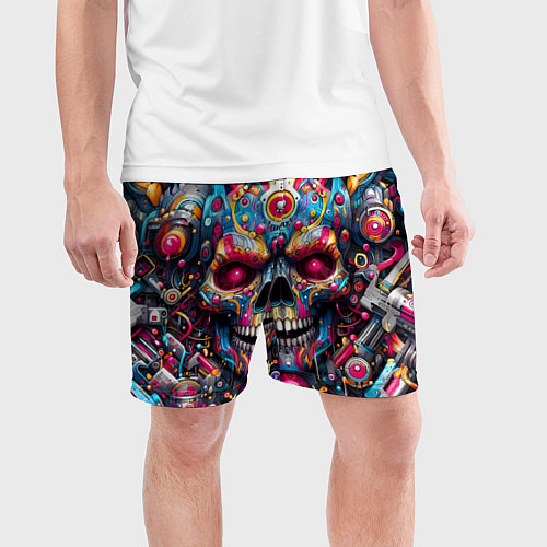 Мужские спортивные шорты Art cyber skull - ai art fantasy / 3D-принт – фото 3