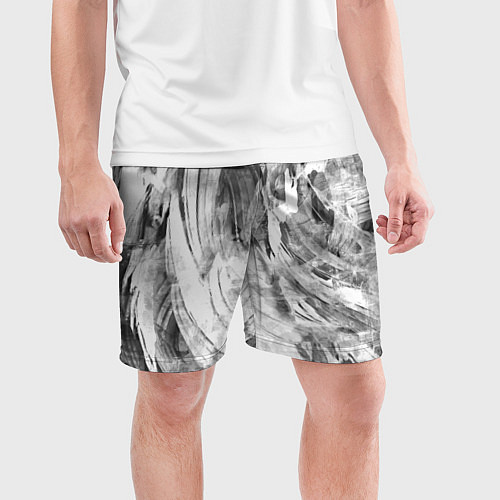 Мужские спортивные шорты Абстракция - grey and white swirls / 3D-принт – фото 3