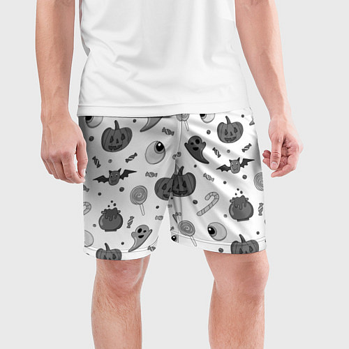 Мужские спортивные шорты Halloween grey and white / 3D-принт – фото 3